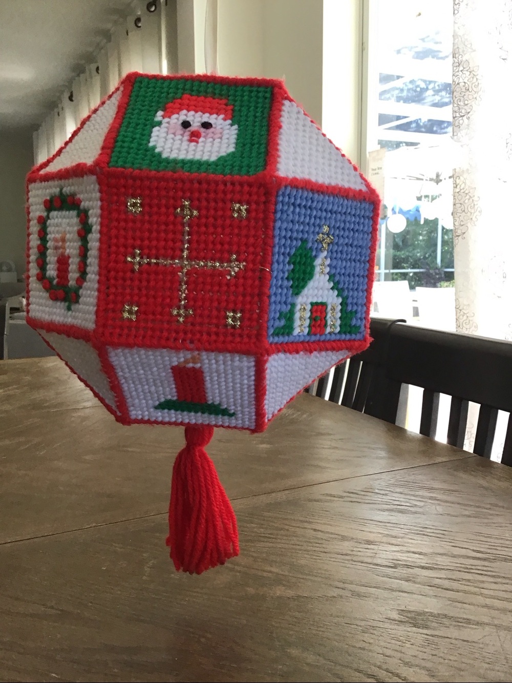 Handmade large vintage 3D Christmas ornament yarn plastic canvas embroidered